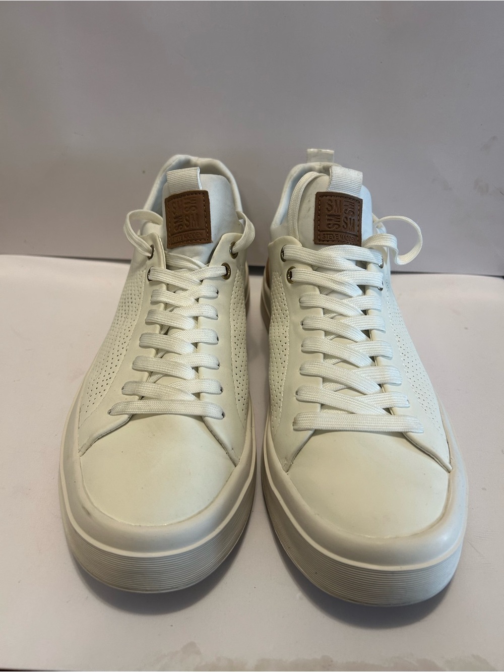 Steve Madden White Sneakers with Tan Leather Patch